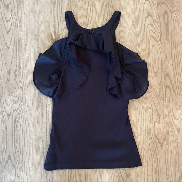 Maeve Anthropologie Ribbed Ruffle Tank Top in Navy - Picture 11 of 12